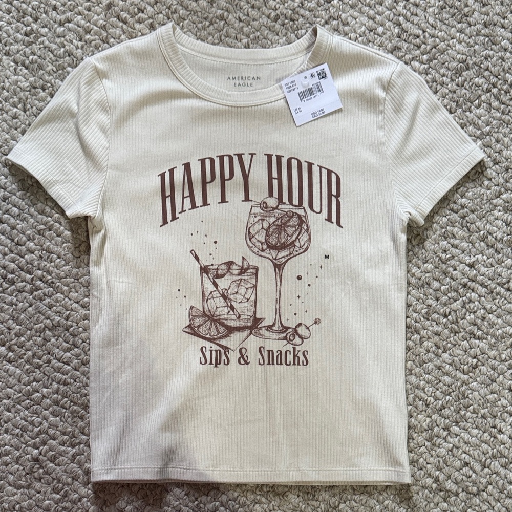 American Eagle Outfitters Cream Graphic Tee